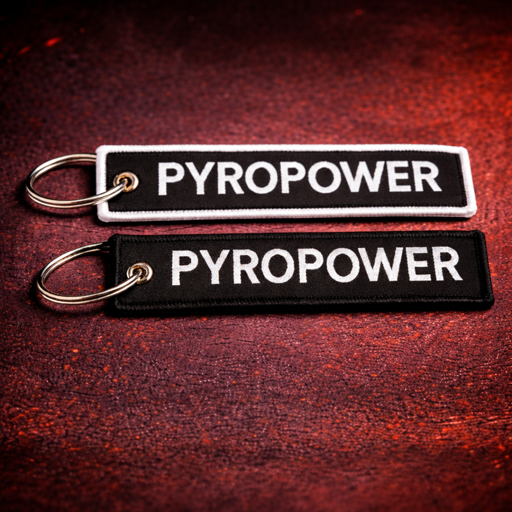PYROPOWER Schlüsselanhänger Doppelpack – Schwarz & Weiß | Robuster Merch Schlüsselanhänger für Schlüsselbund, Tasche oder Rucksack