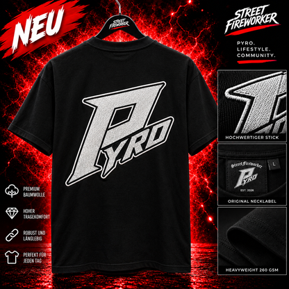 PYRO Heavyweight T-Shirt Schwarz – 260 GSM | Premium Stick