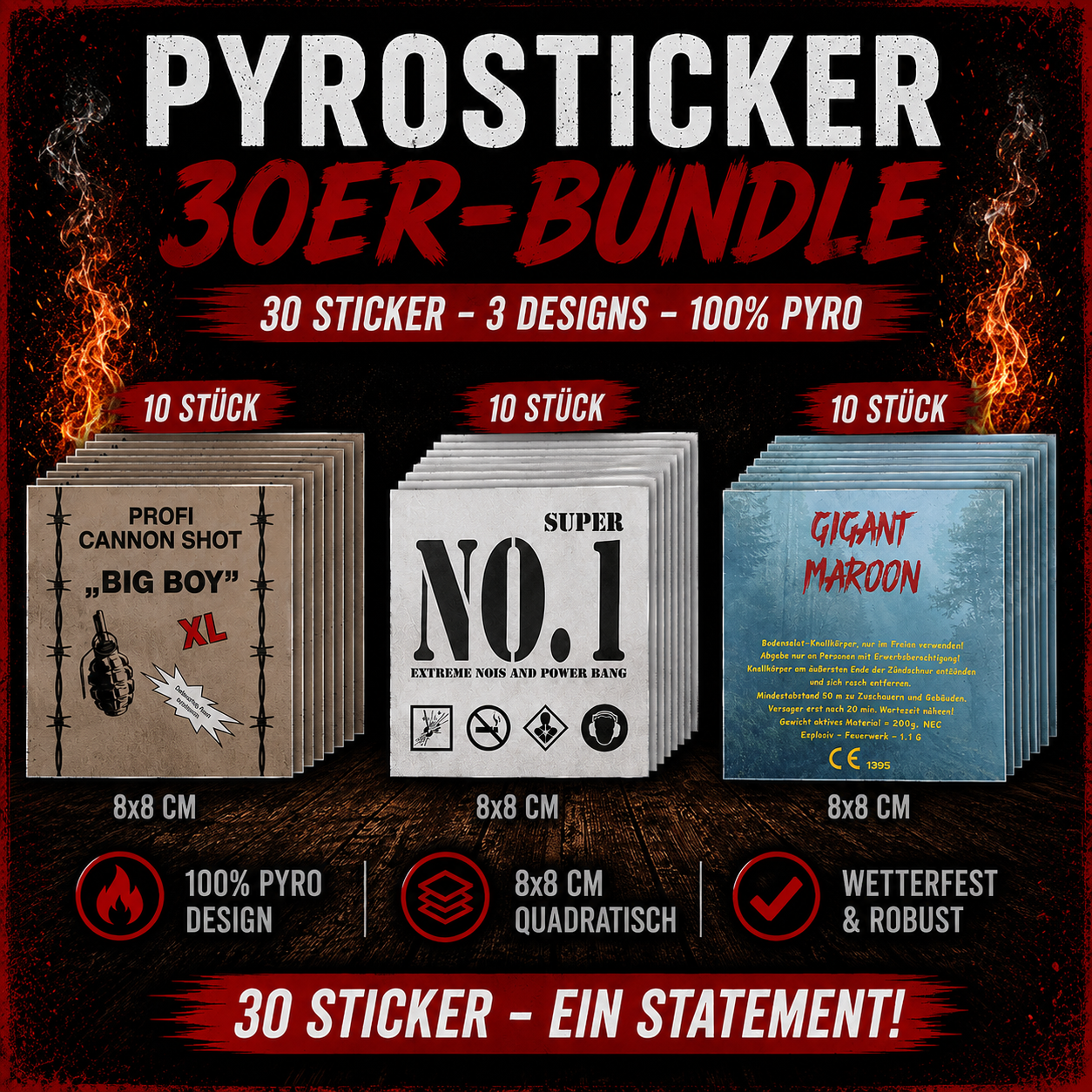 PyroSticker 30er Bundle – 3 Designs 💥🔥