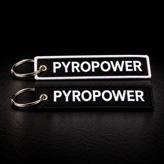 PYROPOWER Schlüsselanhänger Doppelpack – Schwarz & Weiß | Robuster Merch Schlüsselanhänger für Schlüsselbund, Tasche oder Rucksack