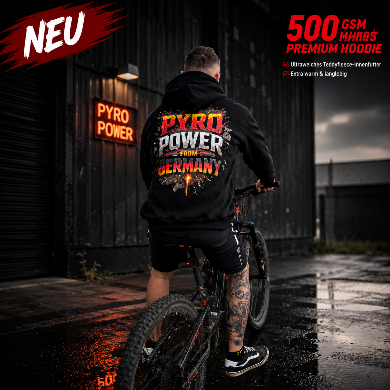 🔥 PYRO POWER FROM GERMANY™ Premium Heavyweight Hoodie | 500 GSM Teddyfleece