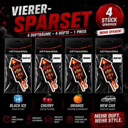 PYRO FOR LIFE Auto Duftbaum | Black Ice, Cherry, Orange & New Car